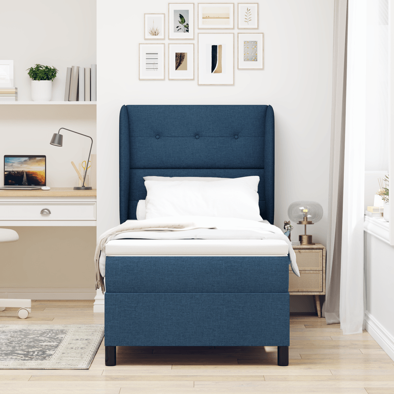 Casa si Gradina - Mobilier - Paturi si accesorii - Paturi - Pat box spring cu saltea, albastru, 80x200 cm, textil - Infinity.ro