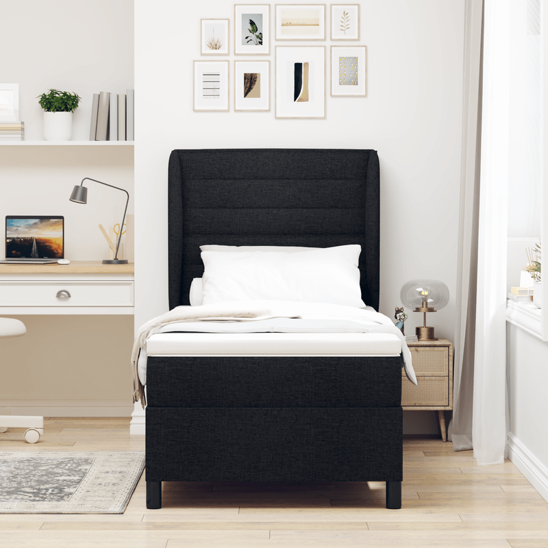 Casa si Gradina - Mobilier - Paturi si accesorii - Paturi - Pat box spring cu saltea, negru, 90x190 cm, textil - Infinity.ro