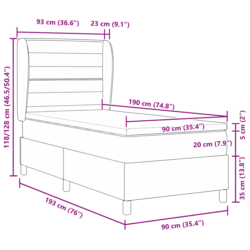 Casa si Gradina - Mobilier - Paturi si accesorii - Paturi - Pat box spring cu saltea, negru, 90x190 cm, textil - Infinity.ro