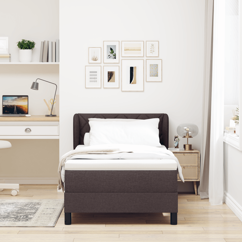 Casa si Gradina - Mobilier - Paturi si accesorii - Paturi - Pat box spring cu saltea, maro inchis, 100x200 cm, textil - Infinity.ro