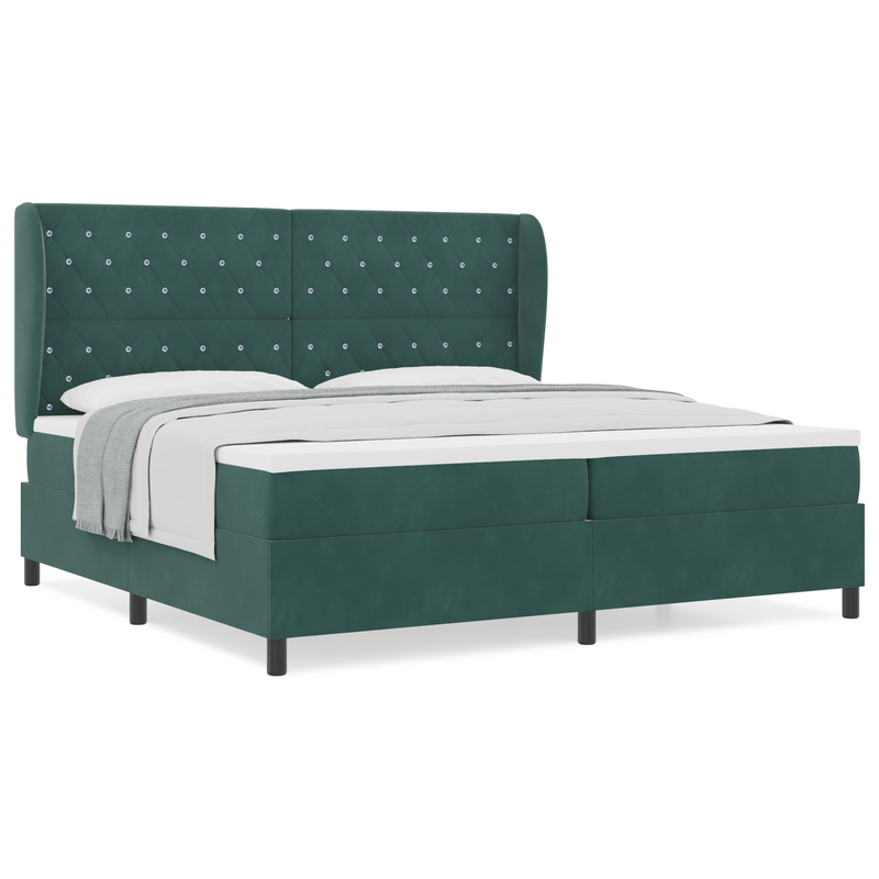 Casa si Gradina - Mobilier - Paturi si accesorii - Paturi - Pat box spring cu saltea, verde inchis, 200x200 cm, catifea - Infinity.ro