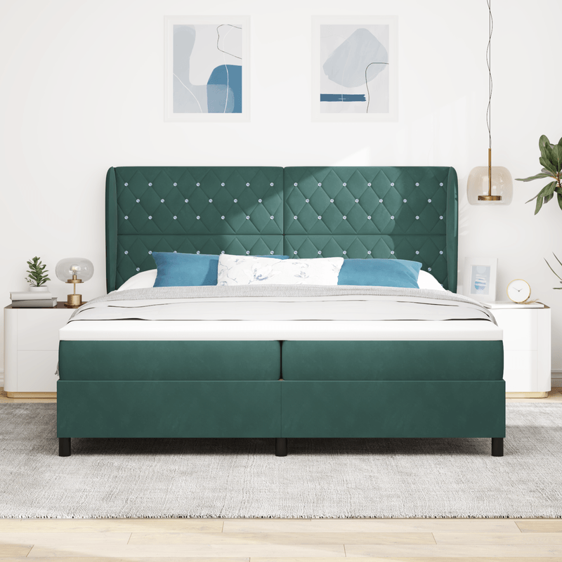 Casa si Gradina - Mobilier - Paturi si accesorii - Paturi - Pat box spring cu saltea, verde inchis, 200x200 cm, catifea - Infinity.ro