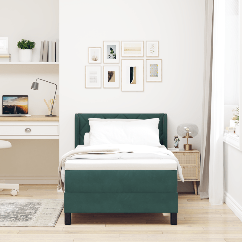 Casa si Gradina - Mobilier - Paturi si accesorii - Paturi - Pat box spring cu saltea, verde inchis, 100x200 cm, catifea - Infinity.ro