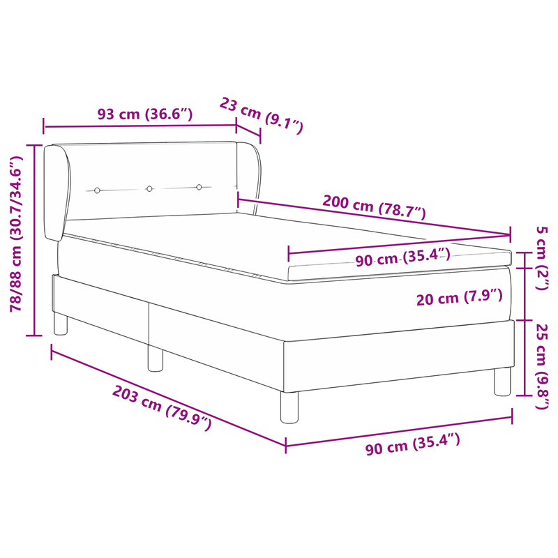 Casa si Gradina - Mobilier - Paturi si accesorii - Paturi - Pat box spring cu saltea, gri deschis, 90x190 cm, textil - Infinity.ro