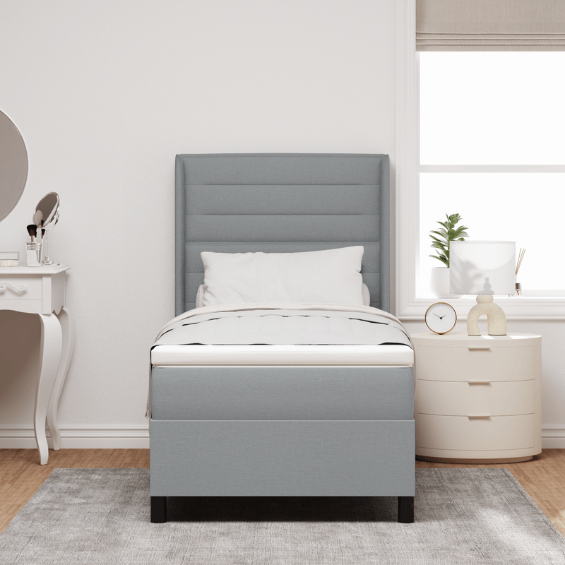 Casa si Gradina - Mobilier - Paturi si accesorii - Paturi - Pat cu arcuri box si saltea Gri deschis 90x200 cm Fabric - Infinity.ro
