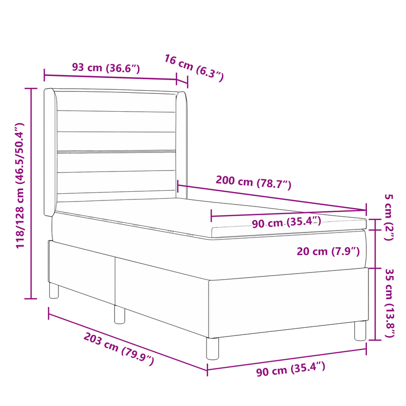 Casa si Gradina - Mobilier - Paturi si accesorii - Paturi - Pat cu arcuri box si saltea Gri deschis 90x200 cm Fabric - Infinity.ro