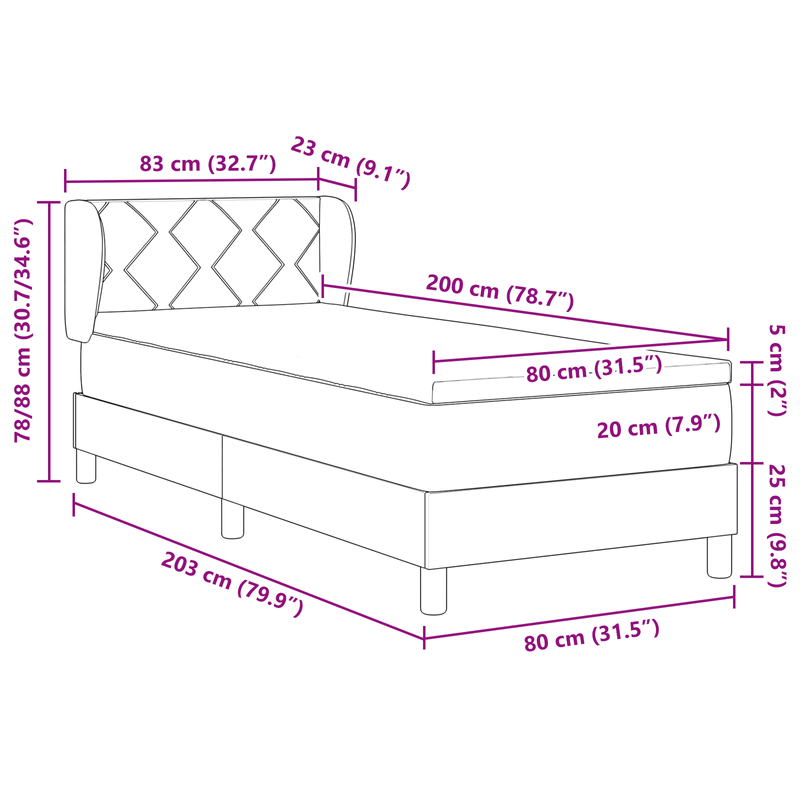 Casa si Gradina - Mobilier - Paturi si accesorii - Paturi - Pat box spring cu saltea, gri deschis, 80x200 cm, textil - Infinity.ro