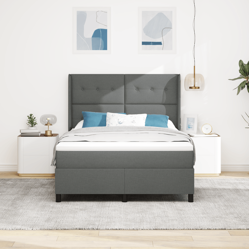 Casa si Gradina - Mobilier - Paturi si accesorii - Paturi - Pat box spring cu saltea, gri inchis, 140x200 cm, textil - Infinity.ro