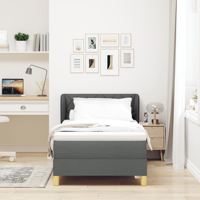 Casa si Gradina - Mobilier - Paturi si accesorii - Paturi - Pat box spring cu saltea, gri inchis, 90x200 cm, textil - Infinity.ro