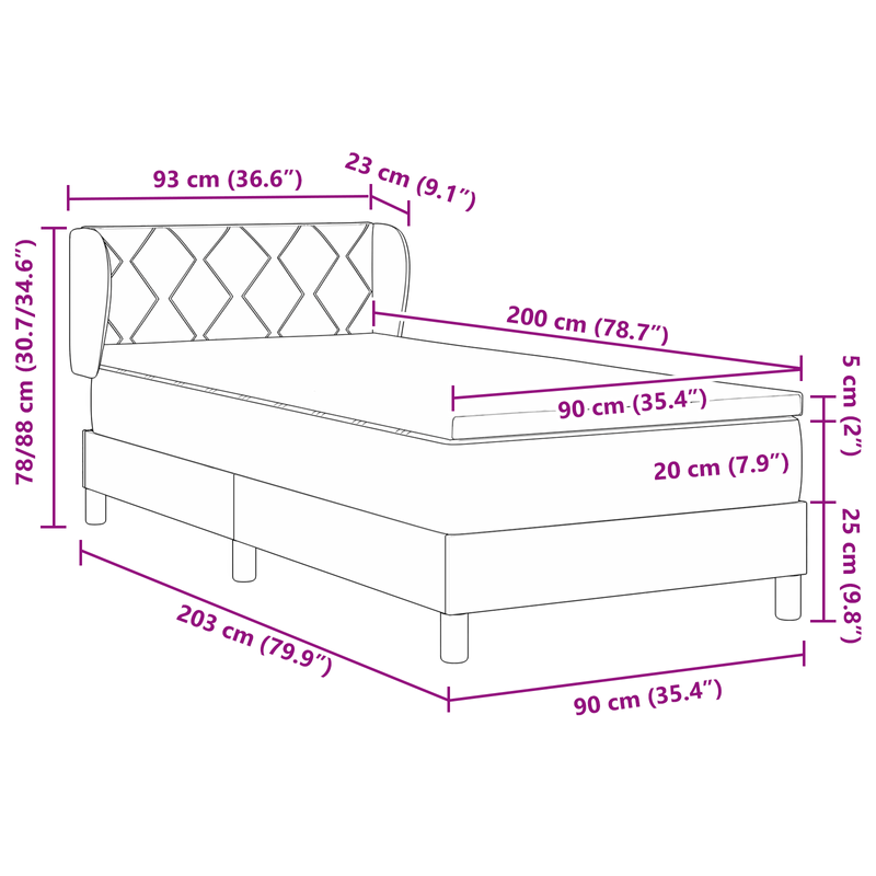 Casa si Gradina - Mobilier - Paturi si accesorii - Paturi - Pat box spring cu saltea, gri inchis, 90x200 cm, textil - Infinity.ro