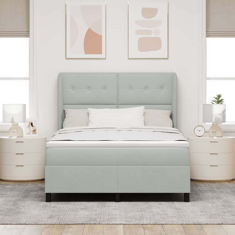 Casa si Gradina - Mobilier - Paturi si accesorii - Paturi - Pat box spring cu saltea, gri deschis, 140x200 cm, catifea - Infinity.ro