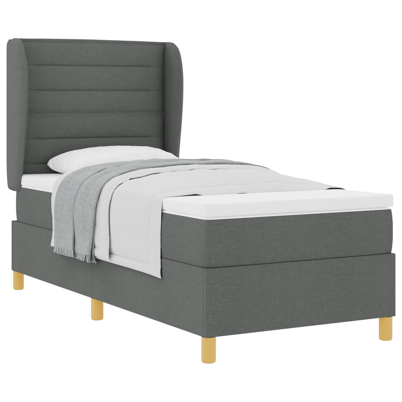 Casa si Gradina - Mobilier - Paturi si accesorii - Paturi - Pat box spring cu saltea, gri inchis, 90x190 cm, textil - Infinity.ro