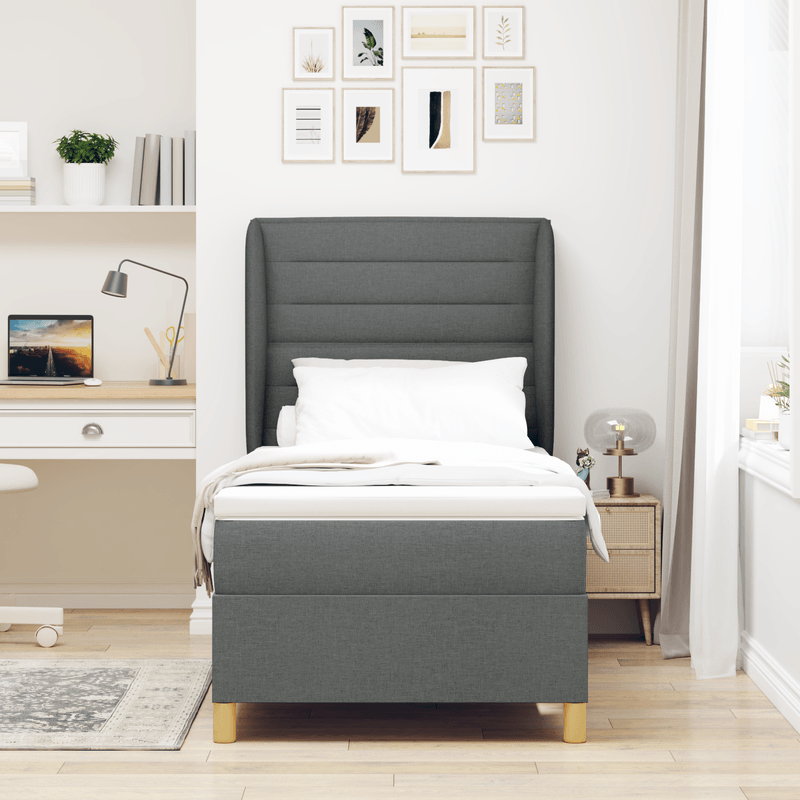 Casa si Gradina - Mobilier - Paturi si accesorii - Paturi - Pat box spring cu saltea, gri inchis, 90x190 cm, textil - Infinity.ro