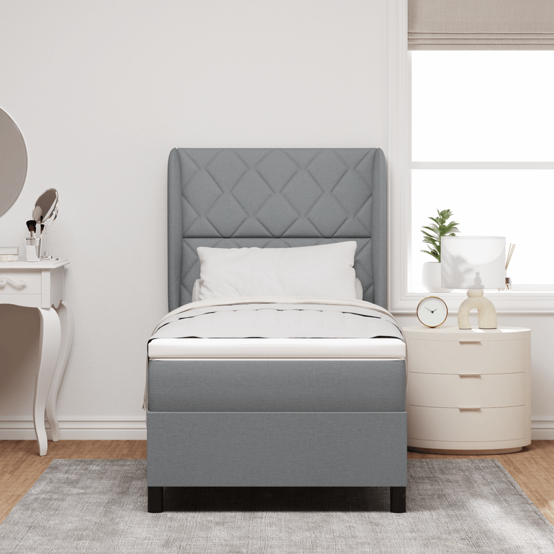 Casa si Gradina - Mobilier - Paturi si accesorii - Paturi - Pat box spring cu saltea, gri deschis, 100x200 cm, textil - Infinity.ro