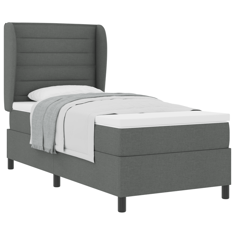 Casa si Gradina - Mobilier - Paturi si accesorii - Paturi - Pat box spring cu saltea, gri inchis, 90x190 cm, textil - Infinity.ro