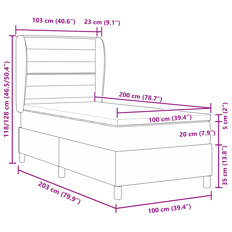 Casa si Gradina - Mobilier - Paturi si accesorii - Paturi - Pat box spring cu saltea, gri inchis, 100x200 cm, textil - Infinity.ro