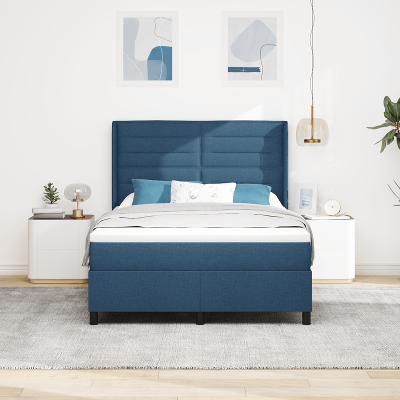 Casa si Gradina - Mobilier - Paturi si accesorii - Paturi - Pat box spring cu saltea, albastru, 140x190 cm, textil - Infinity.ro