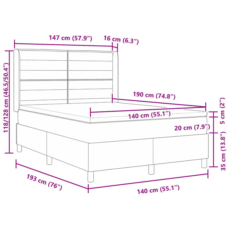 Casa si Gradina - Mobilier - Paturi si accesorii - Paturi - Pat box spring cu saltea, albastru, 140x190 cm, textil - Infinity.ro