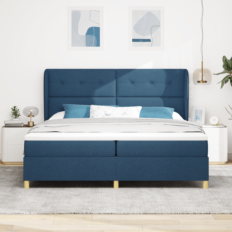 Casa si Gradina - Mobilier - Paturi si accesorii - Paturi - Pat box spring cu saltea, albastru, 200x200 cm, textil - Infinity.ro