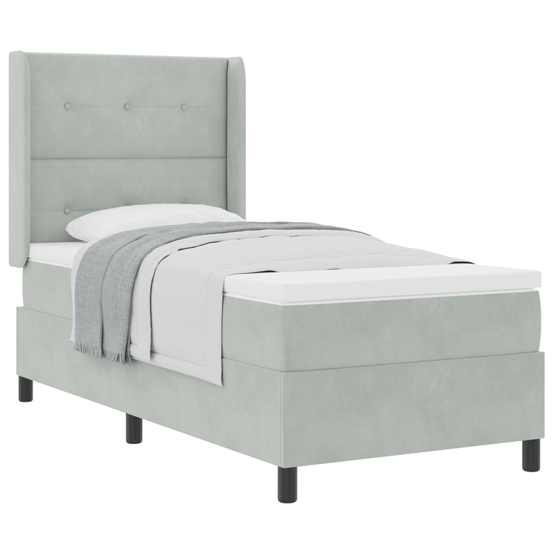 Casa si Gradina - Mobilier - Paturi si accesorii - Paturi - Pat box spring cu saltea, gri deschis, 90x190 cm, catifea - Infinity.ro