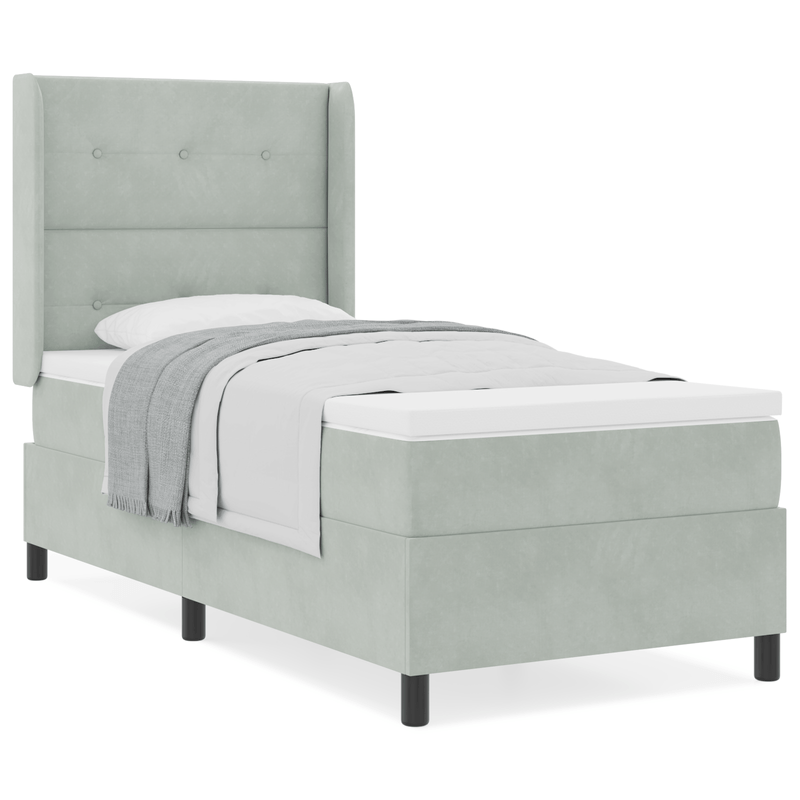 Casa si Gradina - Mobilier - Paturi si accesorii - Paturi - Pat box spring cu saltea, gri deschis, 90x190 cm, catifea - Infinity.ro