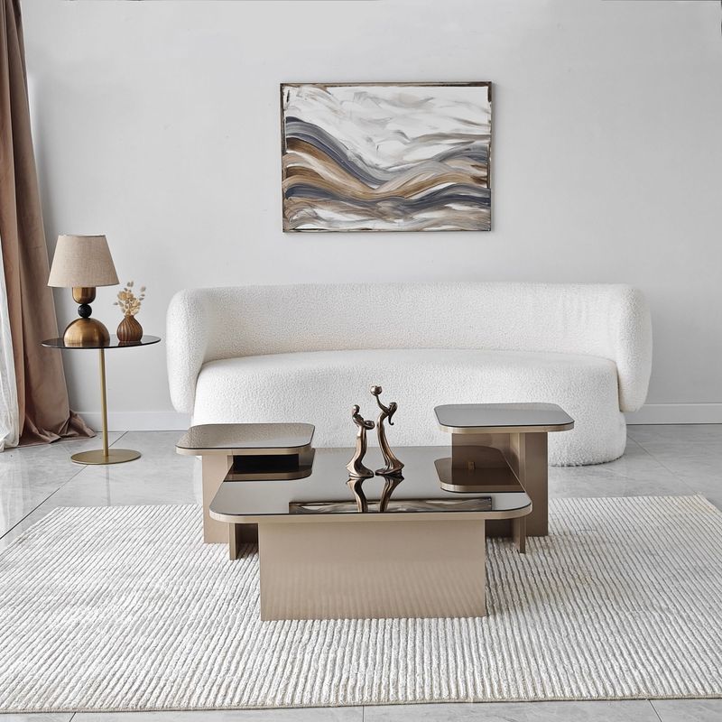 Casa si Gradina - Mobilier - Mese si birouri - Masute de cafea - Set masute de cafea, Hanah Home, pal melaminat, bej si bronz, 80x80x30 cm, 40x40x35 cm, 40x40x40 cm - Infinity.ro