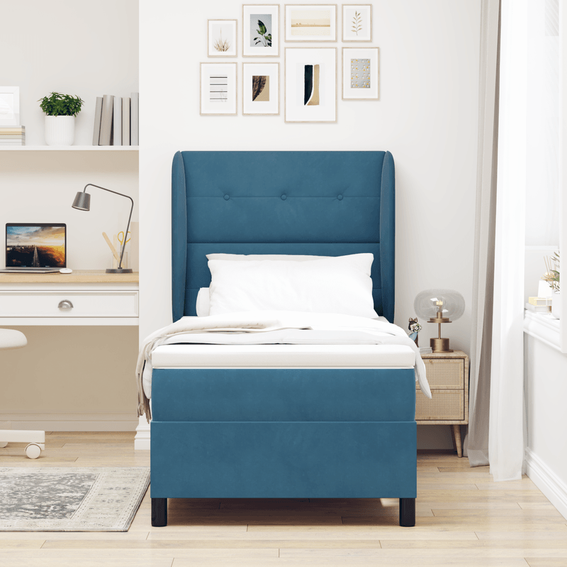 Casa si Gradina - Mobilier - Paturi si accesorii - Paturi - Pat box spring cu saltea, albastru inchis, 90x200 cm, catifea - Infinity.ro