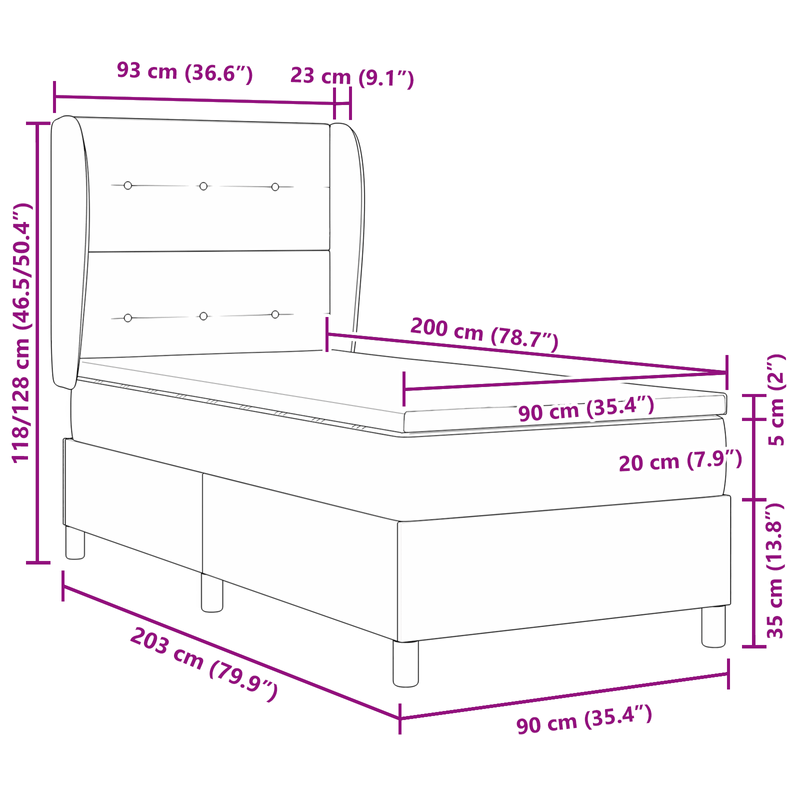 Casa si Gradina - Mobilier - Paturi si accesorii - Paturi - Pat box spring cu saltea, albastru inchis, 90x200 cm, catifea - Infinity.ro