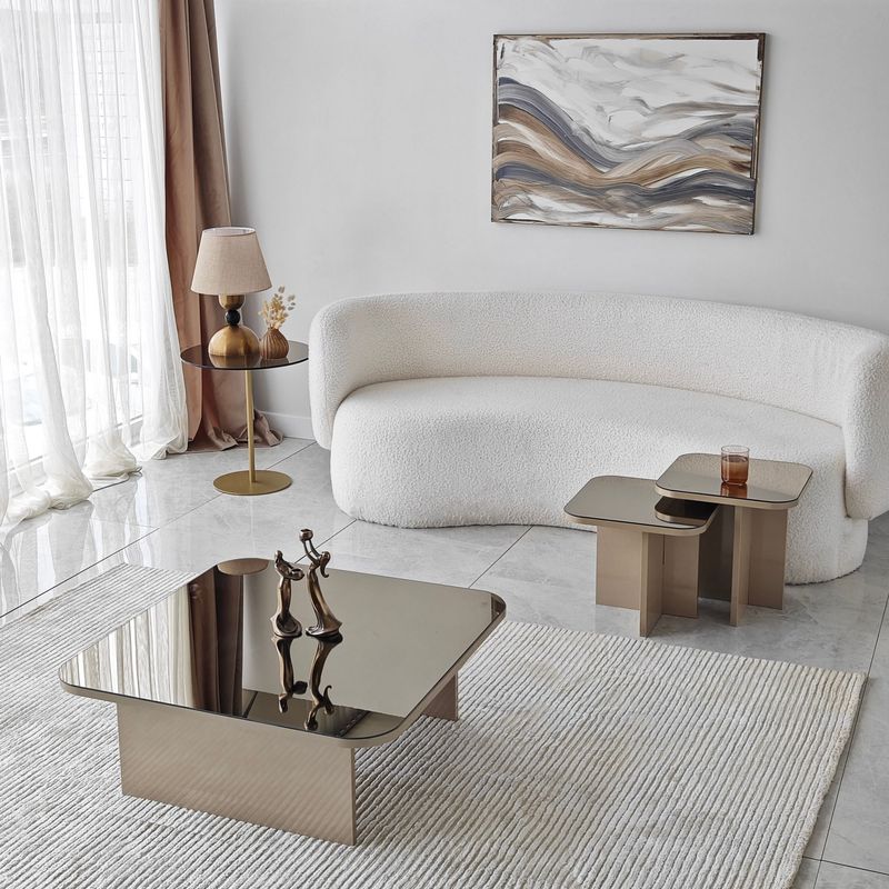 Casa si Gradina - Mobilier - Mese si birouri - Masute de cafea - Set masute de cafea, Hanah Home, pal melaminat, bej si bronz, 80x80x30 cm, 40x40x35 cm, 40x40x40 cm - Infinity.ro