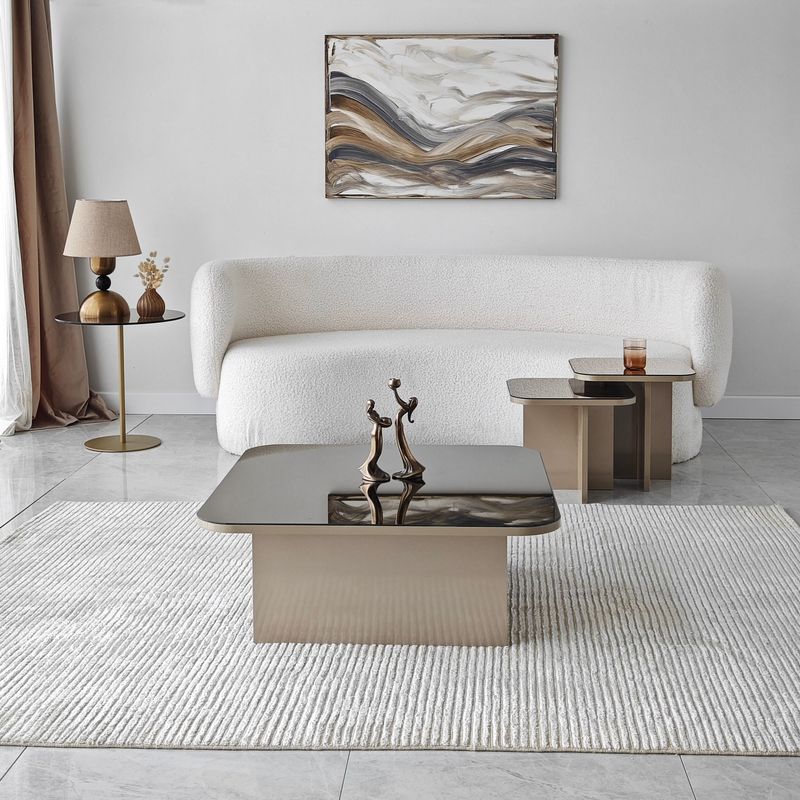 Casa si Gradina - Mobilier - Mese si birouri - Masute de cafea - Set masute de cafea, Hanah Home, pal melaminat, bej si bronz, 80x80x30 cm, 40x40x35 cm, 40x40x40 cm - Infinity.ro