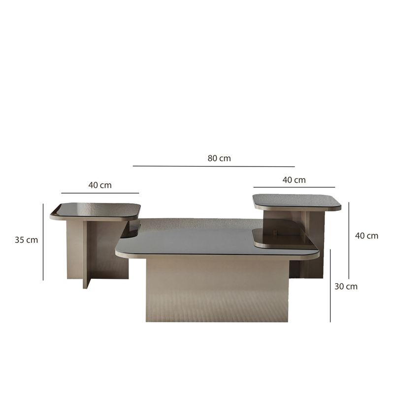 Casa si Gradina - Mobilier - Mese si birouri - Masute de cafea - Set masute de cafea, Hanah Home, pal melaminat, bej si bronz, 80x80x30 cm, 40x40x35 cm, 40x40x40 cm - Infinity.ro