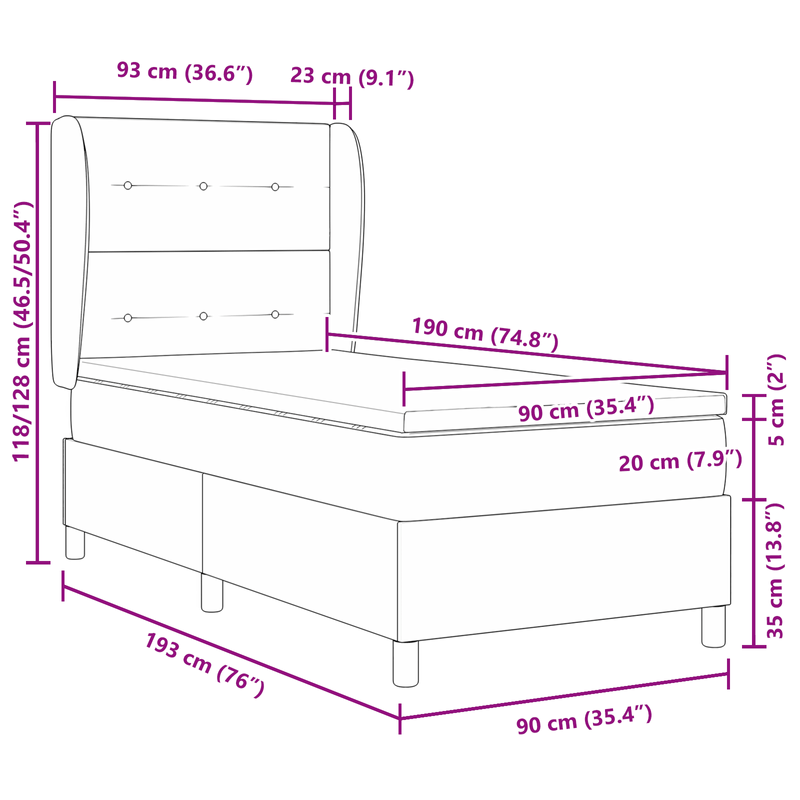 Casa si Gradina - Mobilier - Paturi si accesorii - Paturi - Pat box spring cu saltea, gri inchis, 90x190 cm, catifea - Infinity.ro
