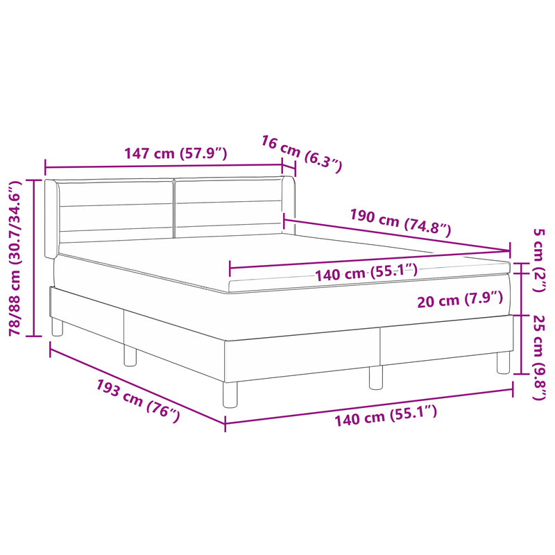 Casa si Gradina - Mobilier - Paturi si accesorii - Paturi - Pat cu somiera  cu saltea gri inchis 140x190 cm din tesatura - Infinity.ro