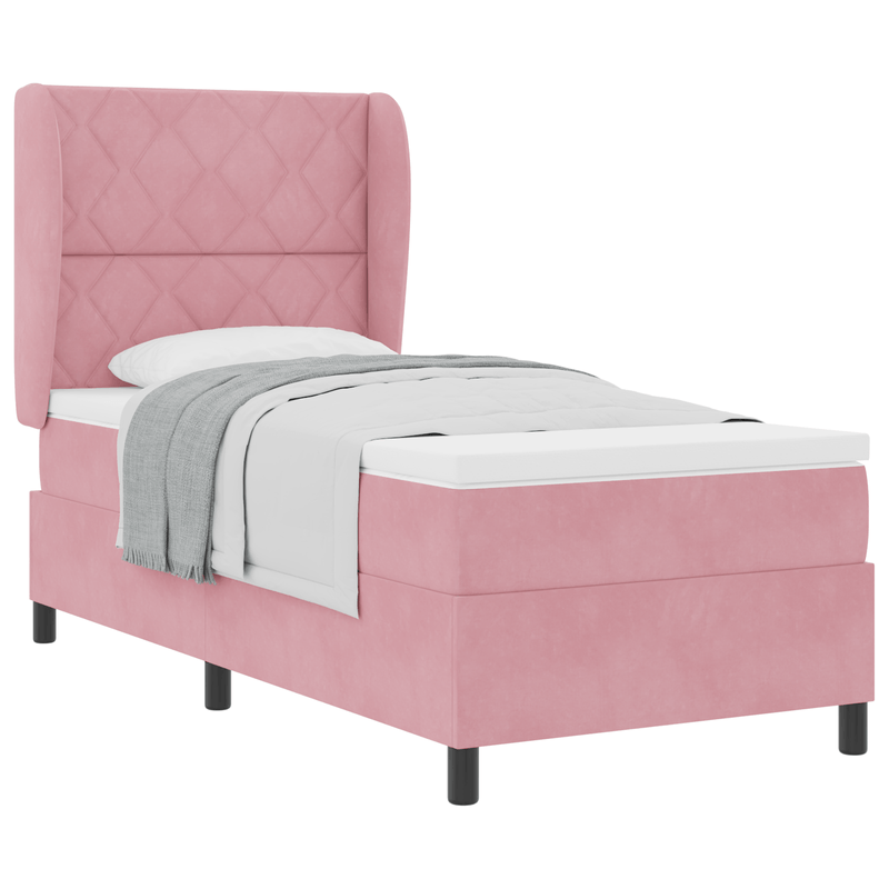 Casa si Gradina - Mobilier - Paturi si accesorii - Paturi - Pat box spring cu saltea, roz, 90x190 cm, catifea - Infinity.ro