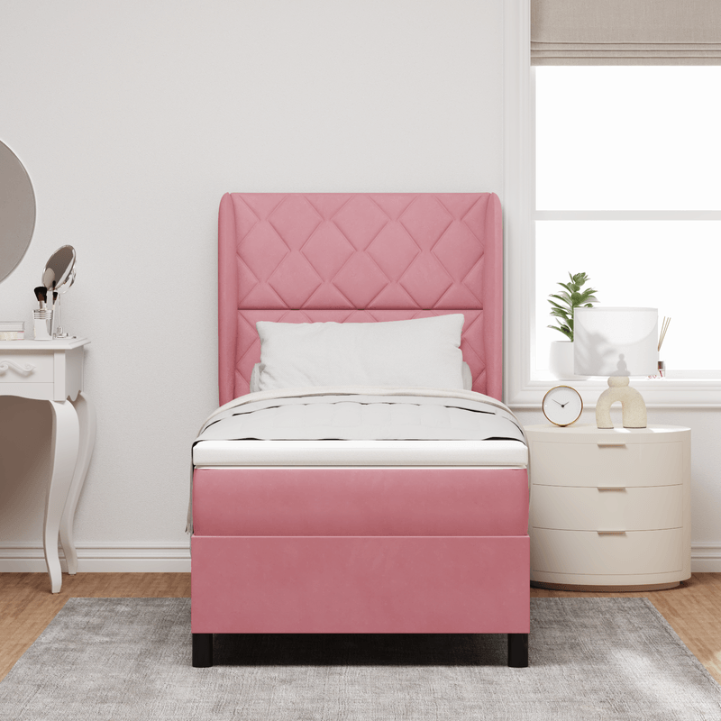 Casa si Gradina - Mobilier - Paturi si accesorii - Paturi - Pat box spring cu saltea, roz, 90x190 cm, catifea - Infinity.ro
