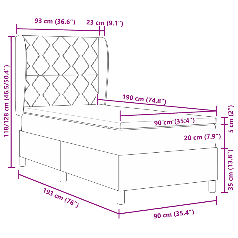 Casa si Gradina - Mobilier - Paturi si accesorii - Paturi - Pat box spring cu saltea, roz, 90x190 cm, catifea - Infinity.ro