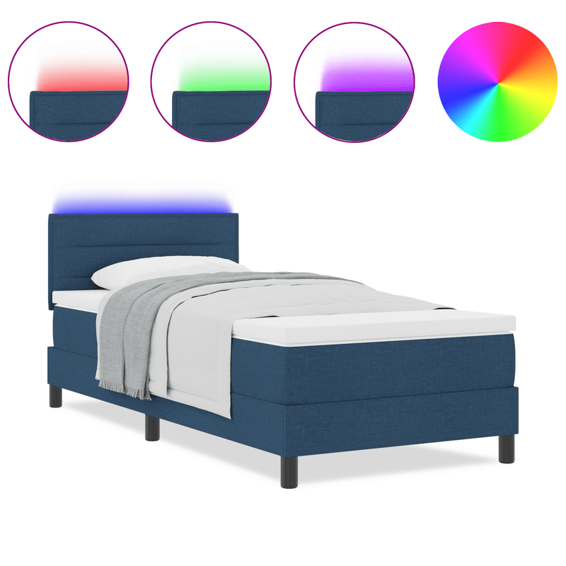 Casa si Gradina - Mobilier - Paturi si accesorii - Paturi - Pat cu saltea si LED albastru 90x200 cm din stofa - Infinity.ro