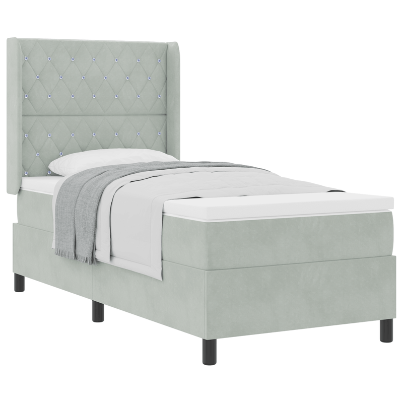 Casa si Gradina - Mobilier - Paturi si accesorii - Paturi - Pat box spring cu saltea, gri deschis, 100x200 cm, catifea - Infinity.ro