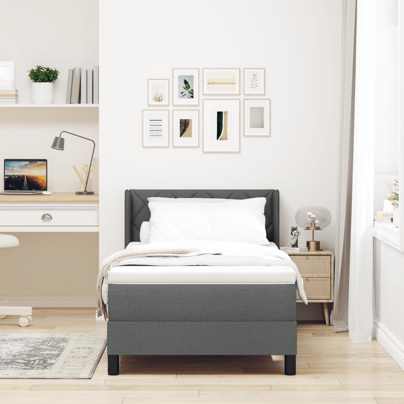 Casa si Gradina - Mobilier - Paturi si accesorii - Paturi - Pat cu arcuri  cu saltea gri inchis 90x190 cm din tesatura - Infinity.ro