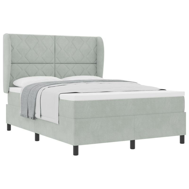 Casa si Gradina - Mobilier - Paturi si accesorii - Paturi - Pat box spring cu saltea, gri deschis, 140x200 cm, catifea - Infinity.ro