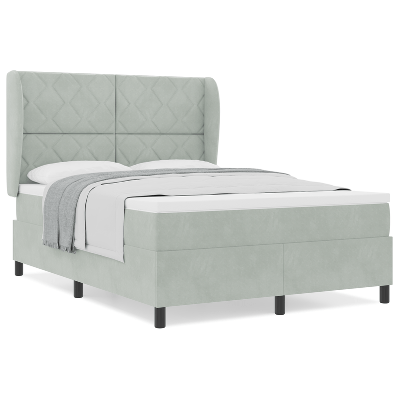 Casa si Gradina - Mobilier - Paturi si accesorii - Paturi - Pat box spring cu saltea, gri deschis, 140x200 cm, catifea - Infinity.ro