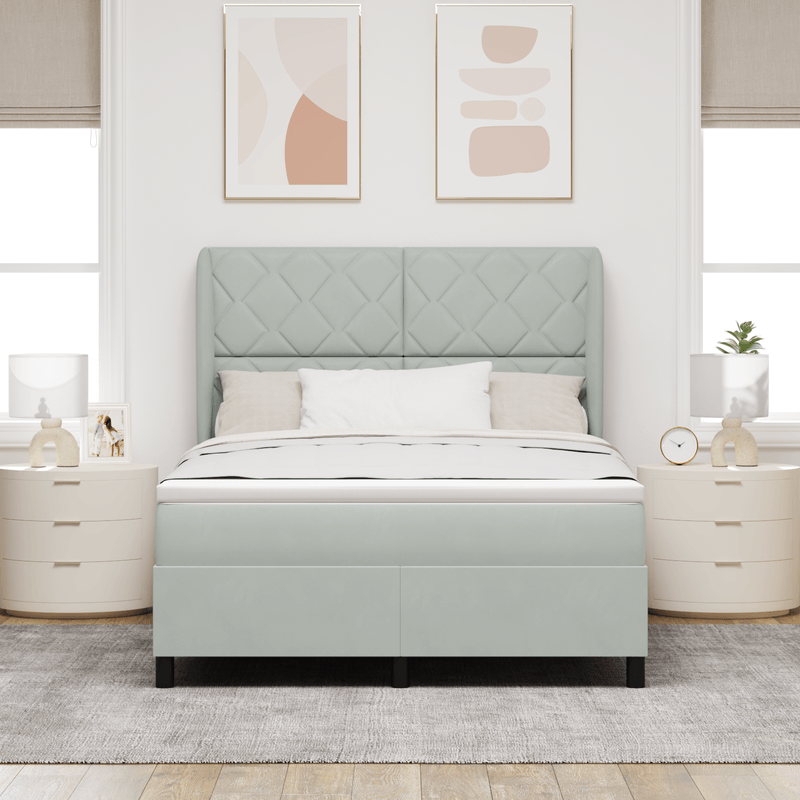 Casa si Gradina - Mobilier - Paturi si accesorii - Paturi - Pat box spring cu saltea, gri deschis, 140x200 cm, catifea - Infinity.ro