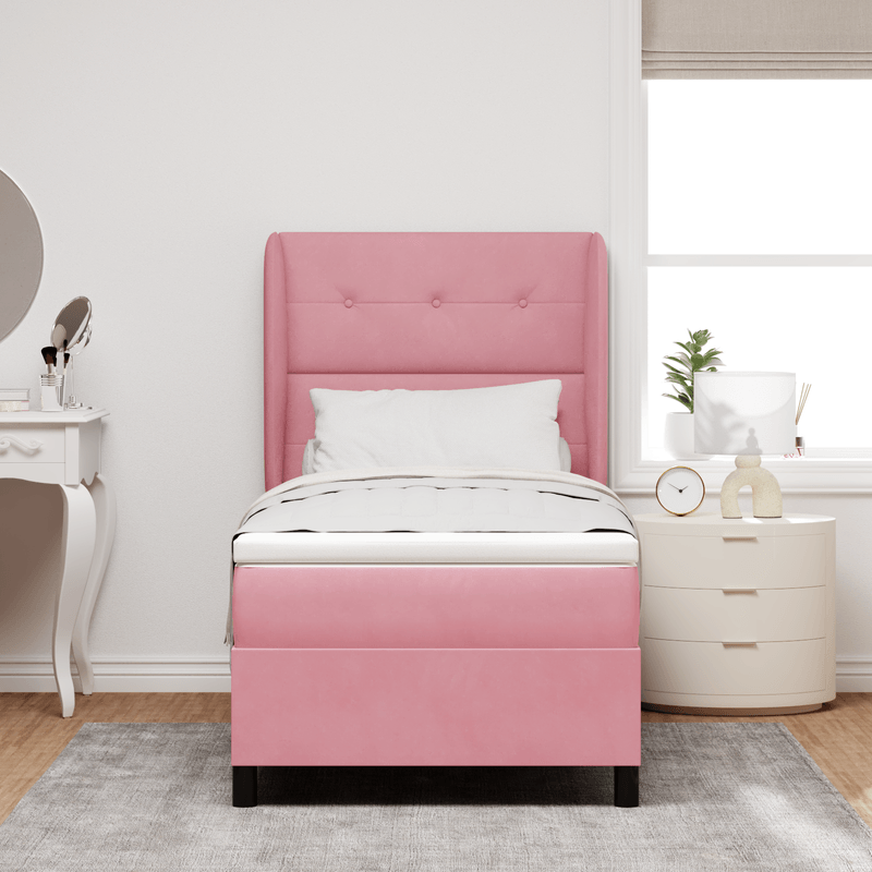 Casa si Gradina - Mobilier - Paturi si accesorii - Paturi - Pat box spring cu saltea, roz, 80x200 cm, catifea - Infinity.ro