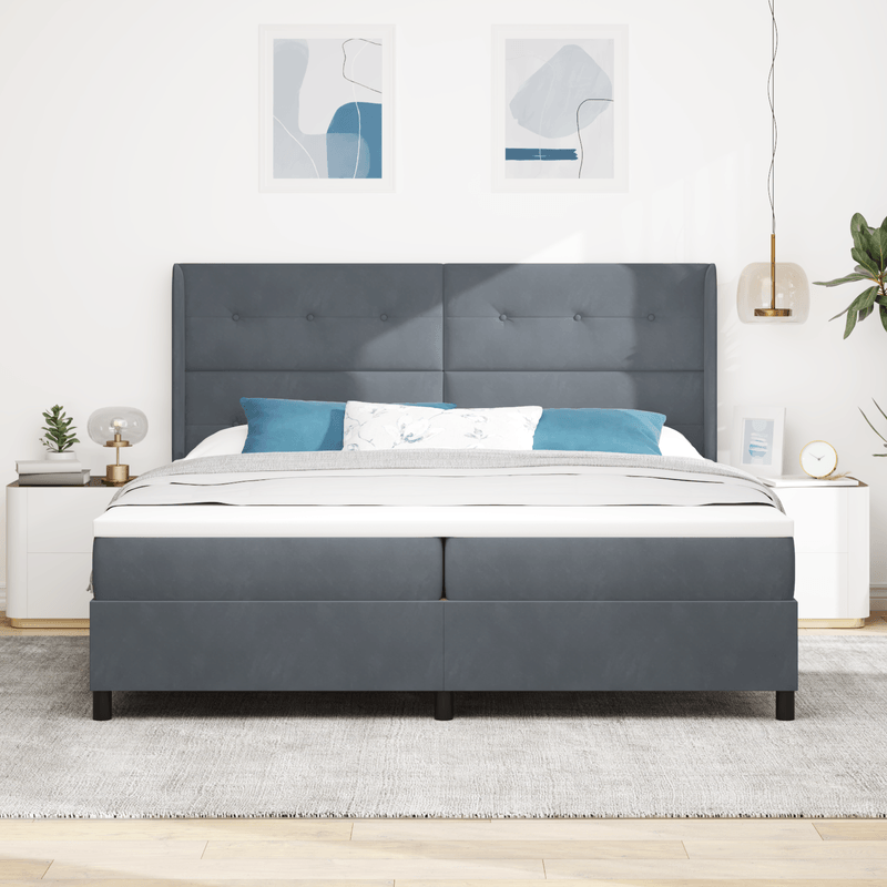 Casa si Gradina - Mobilier - Paturi si accesorii - Paturi - Pat box spring cu saltea, gri inchis, 200x200 cm, catifea - Infinity.ro