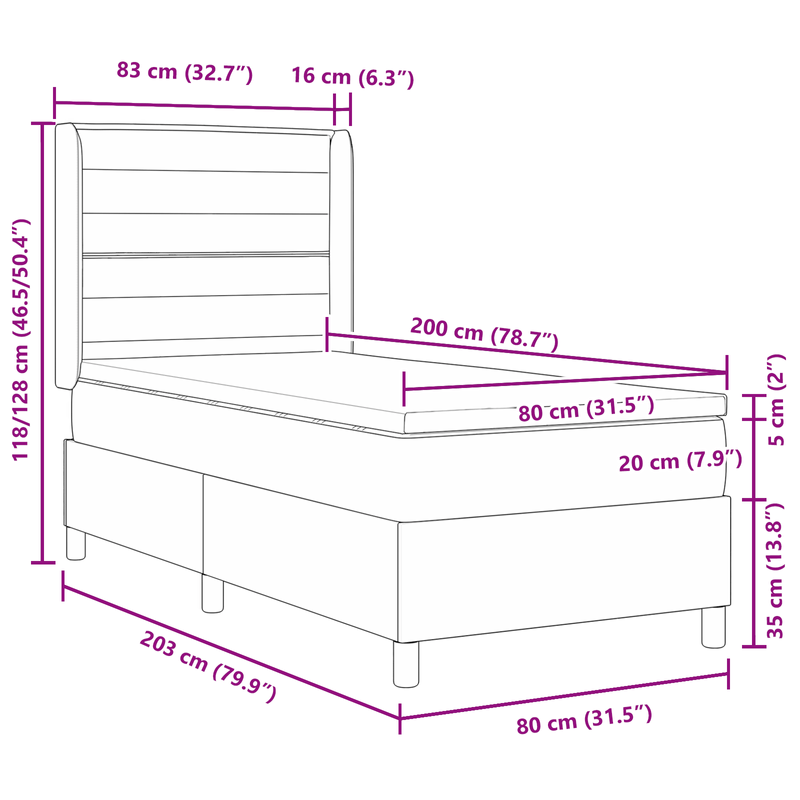 Casa si Gradina - Mobilier - Paturi si accesorii - Paturi - Pat box spring cu saltea, albastru, 80x200 cm, textil - Infinity.ro
