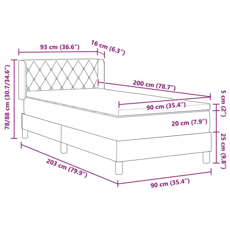 Casa si Gradina - Mobilier - Paturi si accesorii - Paturi - Pat box spring cu saltea, gri deschis, 90x200 cm, catifea - Infinity.ro