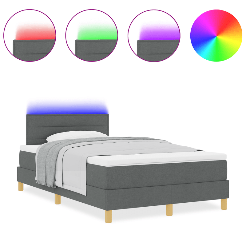 Casa si Gradina - Mobilier - Paturi si accesorii - Paturi - Pat cu arcuri cu saltea & LED Gri inchis 120x190 cm Tesatura - Infinity.ro
