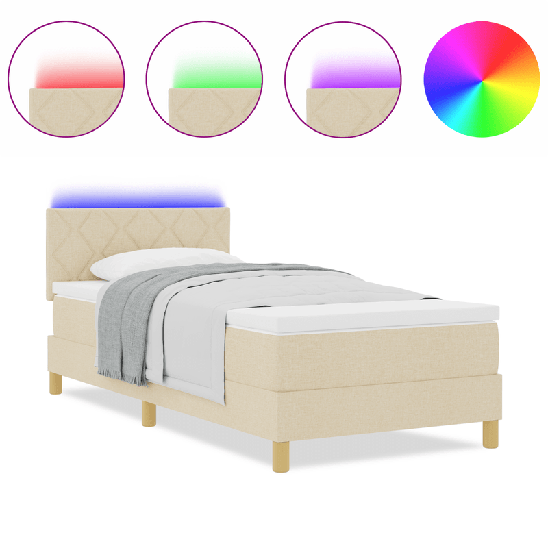 Casa si Gradina - Mobilier - Paturi si accesorii - Paturi - Pat cu suport pentru saltea cu saltea & LED Crem 100x200 cm Tesatura - Infinity.ro