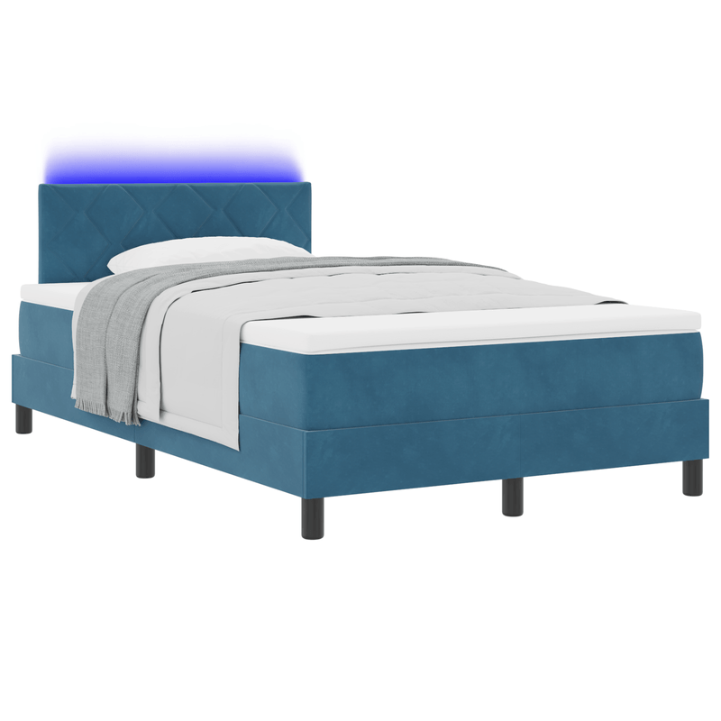 Casa si Gradina - Mobilier - Paturi si accesorii - Paturi - Pat box spring cu saltea &LED albastru inchis 120x200cm catifea - Infinity.ro
