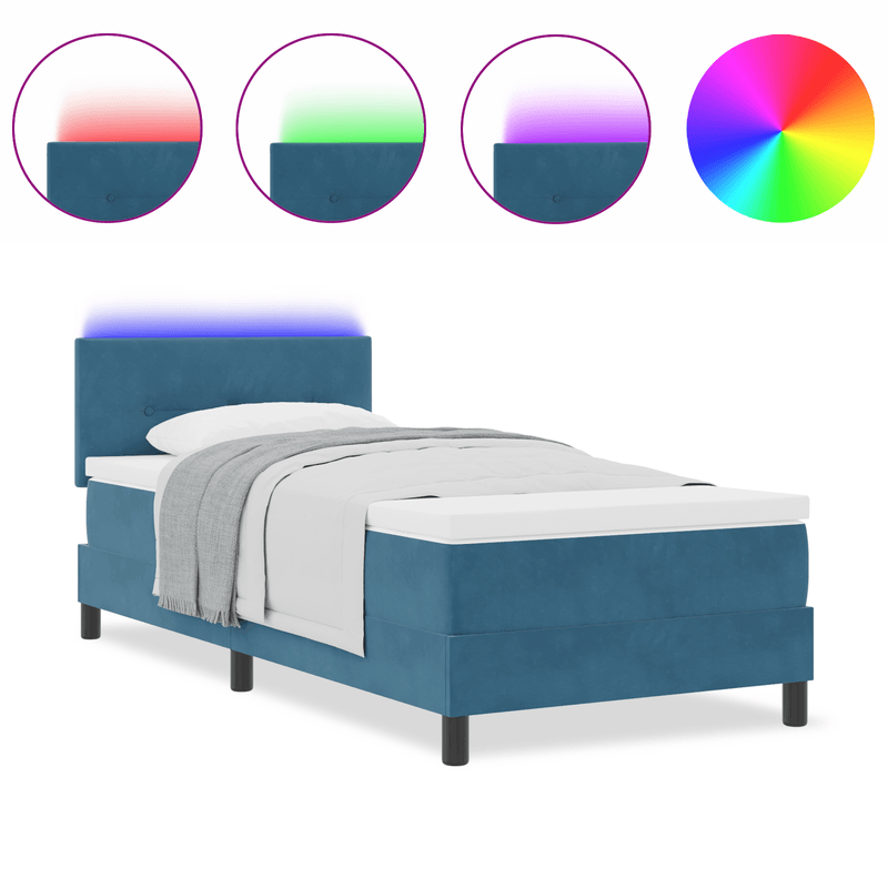 Casa si Gradina - Mobilier - Paturi si accesorii - Paturi - Pat box spring cu saltea &LED albastru inchis 100x200cm catifea - Infinity.ro